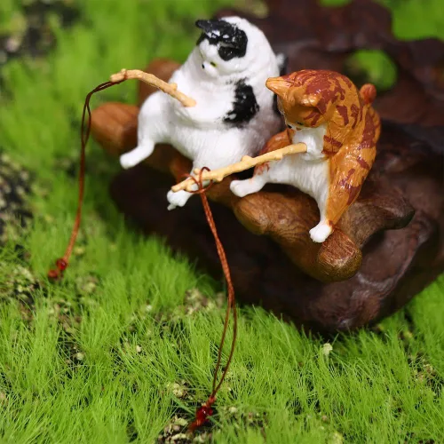 Miniatura 4 de Leadigol Figura de pesca de gato, mini linda estatua de gato, decoración de pecera, adornos para acuario, figuras en miniatura, estatuas