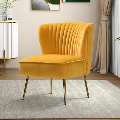 Miniatura 11 de Tina's Home Silla decorativa de terciopelo sin brazos, silla auxiliar pequeña tapizada moderna con patas doradas, cómoda y bonita silla con respaldo