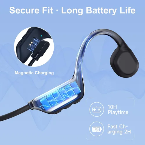 Miniatura 6 de IFECCO Auriculares de Conducción Ósea Bluetooth 6.0 - Auriculares de Conducción Ósea Impermeables IP67 con Micrófono, Auriculares Inalámbricos