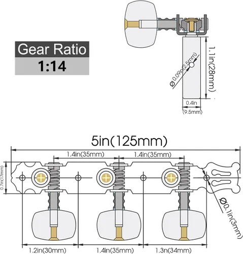 Miniatura 2 de Mr.Power Afinadores de guitarra, cabezales de máquina de 3+3 juegos de teclas de afinación, clavijas de cuerda solo para guitarra clásica