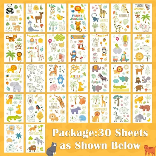 Miniatura 2 de Partywind 380 estilos (30 hojas) tatuajes luminosos para niños, estilos mixtos, calcomanías temporales con sirena/dinosaurio/espacio exterior/pirata