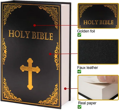 Miniatura 4 de Caja Fuerte de Libro de Cuero (Tamaño 8.7"×6"×2") Secreto de Papel Real para Joyas, Dinero y Efectivo, Caja Fuerte de Libro de Distracción, Hueca