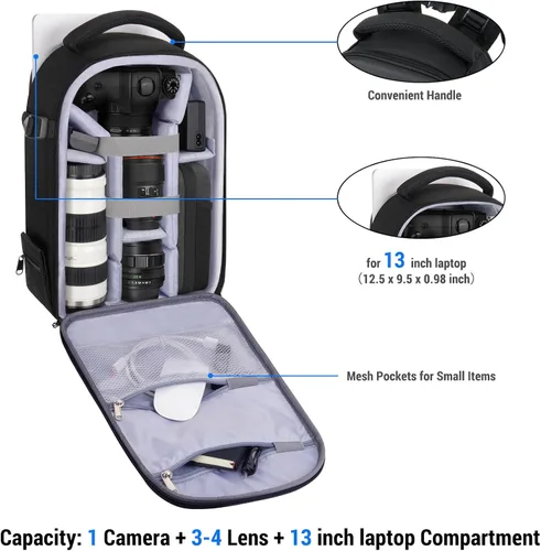 Miniatura 2 de MOSISO Mochila para cámaras réflex digital de un solo objetivo, réflex de un solo objetivo o sin espejo, funda rígida impermeable de apertura