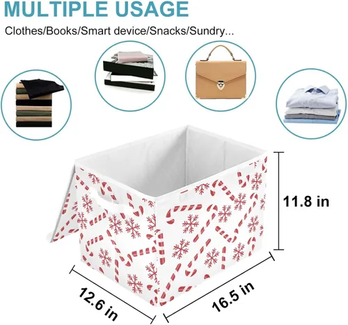 Miniatura 2 de CaTaKu Contenedores grandes de tela con tapas, cajas de almacenamiento de bastones de caramelo de Navidad con asas para organizar la ropa, cubos