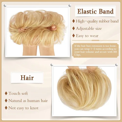 Miniatura 3 de Sofeiyan 2 piezas de extensión de cabello rizado ondulado en forma de moño desordenado, mini moño desordenado con banda elástica, peluca sintética
