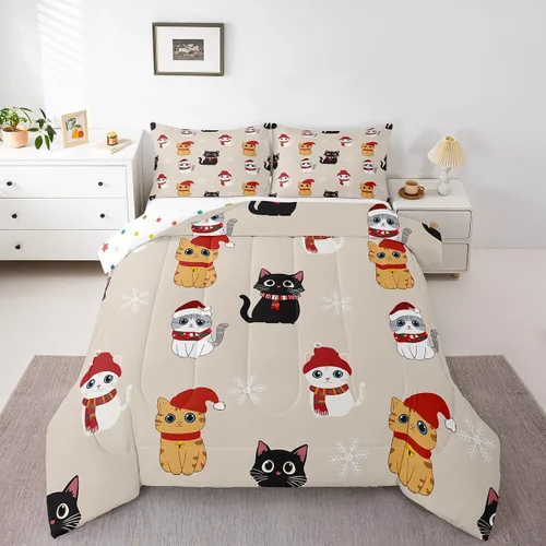 Miniatura 27 de Erosebridal Lindo juego de edredón de gato, tamaño individual, kawaii, fresa, juego de ropa de cama para niñas, diseño de arco iris, edredón rosa