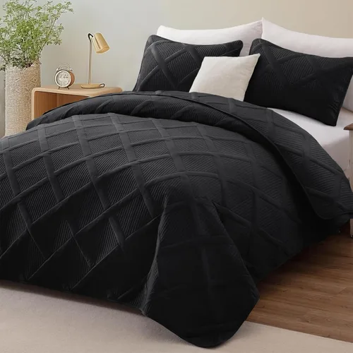 Miniatura 2 de Exclusivo Mezcla Juego de Edredón Tamaño Twin con Patrón de Rayas Moderno, Juego de Ropa de Cama de Edredones Negros Ligeros de 2 Piezas, Cubrecamas