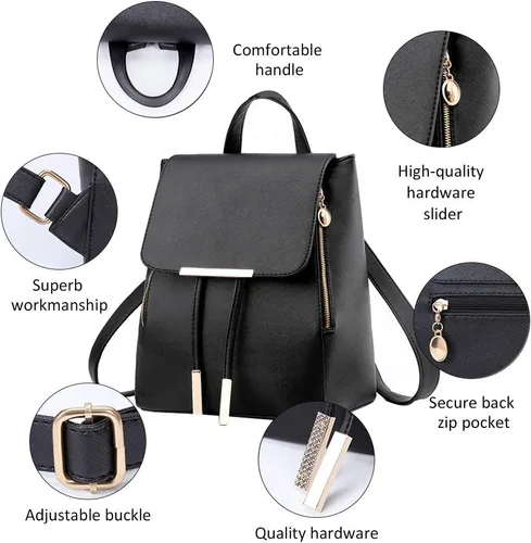 Miniatura 4 de Pahajim - Mochila de cuero sintético con zíper, casual, a la moda, para mujer