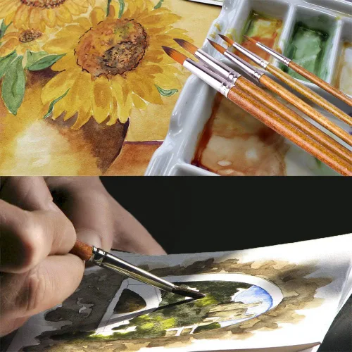 Miniatura 6 de Juego de pinceles de pintura para acuarela, punta redonda y puntiaguda, 12 piezas de diferentes tamaños para acuarela, acrílicos, tinta, gouache