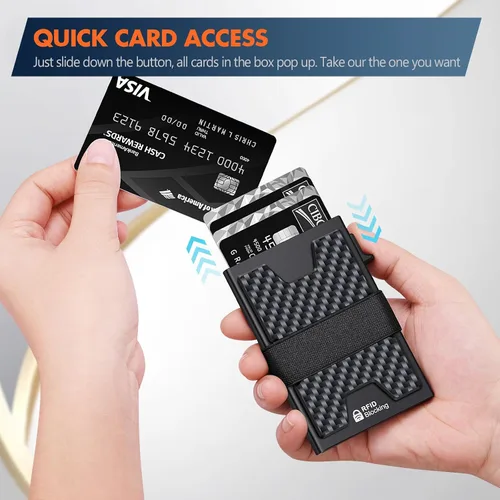Miniatura 12 de AUTLEY Portatarjetas delgado, billetera minimalista desplegable para hombres, con bloqueo RFID y banda para efectivo (negro)