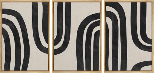 Miniatura 66 de wall26 Lienzo enmarcado para pared, juego de arte impreso con collage de polígonos en espiral negro y tostado, ilustraciones de patrones abstractos