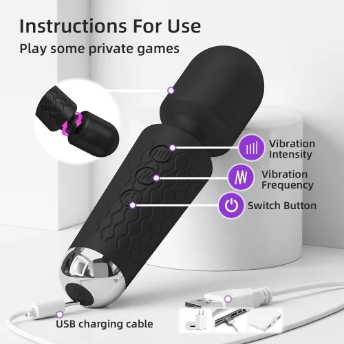 Miniatura 4 de Masajeador personal de espalda, masajeador de mano impermeable y recargable, 20 velocidades, 8 patrones, masaje de vibración, perfecto para Negro