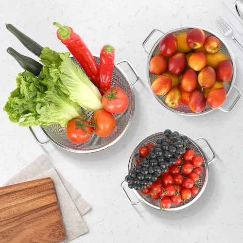 Miniatura 5 de Colador para cocina, 3QT, colador filtro de acero inoxidable con asa para frutas, verduras, cocinar alimentos, apto para lavavajillas