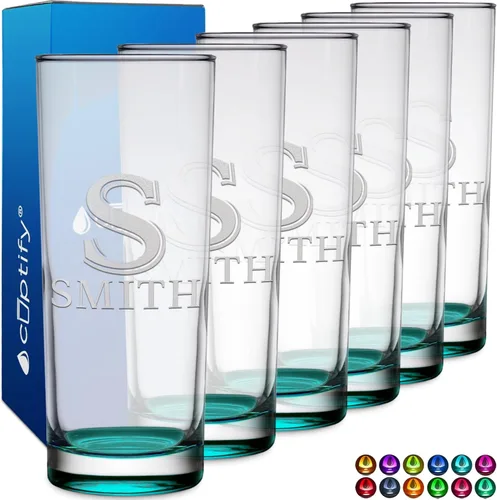 Miniatura 25 de Highball personalizado de 10.5 onzas con fondo negro, vaso Collins alto personalizado, cóctel de bebida mixta recta, inicial con nombre de regalo
