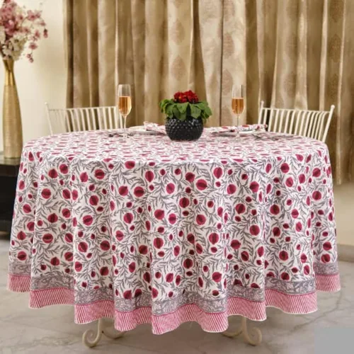 Miniatura 37 de Ridhi Mantel redondo con estampado de bloque a mano, 100% algodón, reutilizable, color rosa flamenco, de 60 pulgadas, mantel decorativo para uso
