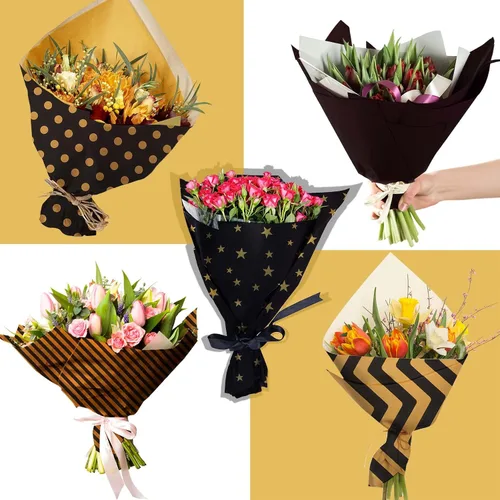 Miniatura 6 de Larcenciel 50 hojas de papel de seda negro y dorado, 5 estilos de papel de seda metálico para bolsas de regalo, papel de seda con purpurina