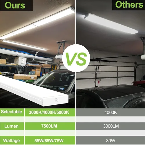 Miniatura 5 de Paquete de 4 unidades de luz envolvente LED de 4 pies con 3 selecciones de potencia/lumenes/CCT, 55W/65W/75W, 5500lm/6500lm/7500lm, 3000K4000K5000K