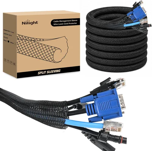 Miniatura 14 de Nilight - Funda para cable, fundas de gestión de cable de 10 pies - 1/2 pulgada, funda trenzada, telar de alambre autoenvolvente dividido