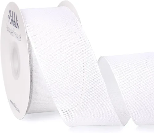 Miniatura 12 de Ribbli Cinta de arpillera natural con alambre, 1 pulgada x 20 yardas continuas, cinta de borde con alambre para coronas, lazos grandes, decoración