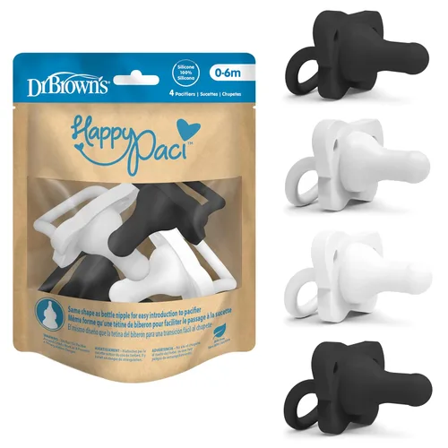 Miniatura 13 de Dr. Brown's HappyPaci - Chupete de bebé 100% de silicona, diseño contorneado de una pieza, negro/gris/blanco, 0.0-19.7 ft, sin BPA, paquete de 3