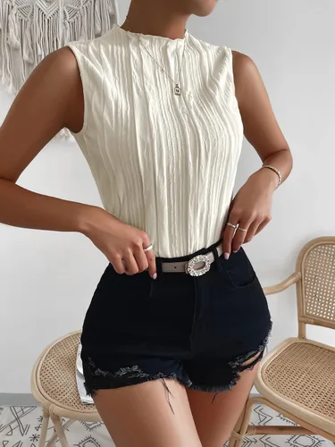 Miniatura 3 de Verdusa Camiseta sin mangas con cuello alto falso y textura para mujer