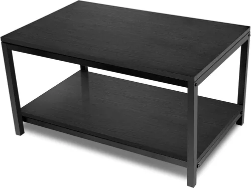 Miniatura 9 de YSSOA Mesa para el hogar de 31 x 20 x 16 pulgadas con estante de almacenamiento para sala de estar y oficina, fácil montaje, negro, 2 niveles