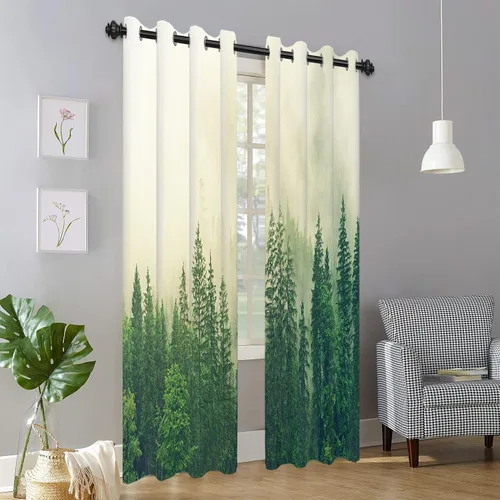 Miniatura 21 de AWERT Cortinas opacas para dormitorio, árbol negro con niebla, naturaleza, amanecer, bosque, 2 paneles para sala de estar, bloqueo de calor, 21 x 45