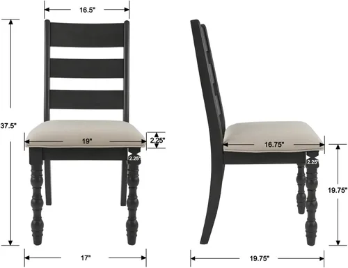 Miniatura 2 de Kmax Juego de 2 sillas de comedor de granja, silla de cocina rústica tapizada con respaldo de escalera, silla de madera marrón oscuro con patas