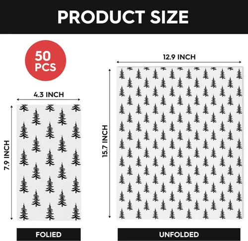 Miniatura 6 de Horaldaily 100 Servilletas Desechables de Papel Decorativas de Navidad para Invitados, Toallas de Mano Negras con Árboles de Navidad para Decoración