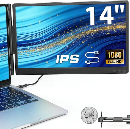 APILDELLA Extensor de pantalla para laptop de 14 pulgadas, monitor dual FHD 1080P IPS de viaje, monitor portátil de rotación de 226° para portátiles