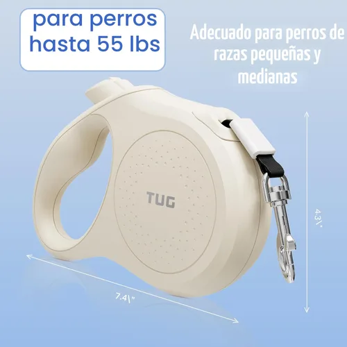 Miniatura 2 de TUG Quest - Correa retráctil para perro, retracción sin enredos de 360°, cinta de nailon fuerte de 16 pies (mediano, crema)