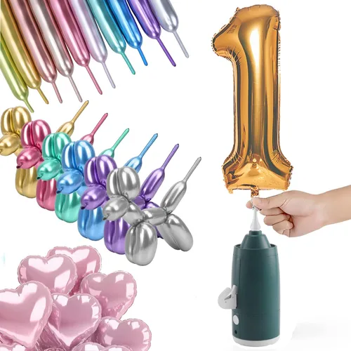 Electric Magic Balloon Pump, Electric Air Inflator Party Air Blower Pump with 1 Nozzle 1 Balloon Cutter and 10 Pcs Long Balloons,Great for Twisty