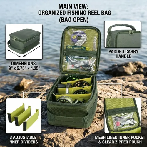 Miniatura 4 de Bolsa de aparejos de pesca, bolsas de pesca impermeables, carrete de pesca portátil y bolsa de equipo con 3 divisores ajustables para carretes