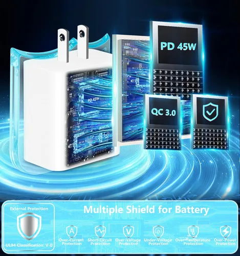 Miniatura 6 de 45W Super Fast Charger USB C, Redpark 2Pack USB C Charger Block Dynamic Power Adapter Type C Wall Charging with 6FT Type C Cable for Samsung Galaxy