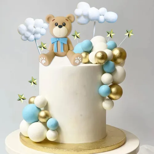 Miniatura 3 de Decoraciones para tartas de oso con bolas de pastel y estrellas y nubes, decoraciones para tartas para baby shower y cumpleaños para niño o niña