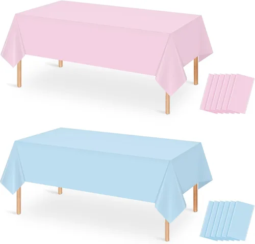 Miniatura 12 de MASHAN 6Pack de manteles para revelación de género, manteles desechables de plástico rosa y azul, fundas de mesa rectangulares para decoración
