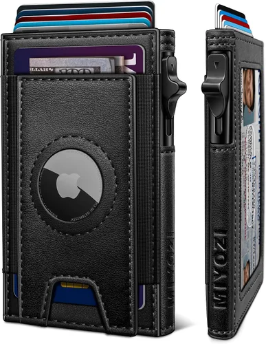 miyozi Billetera Airtag para hombres, delgada emergente porta tarjetas de crédito con bloqueo RFID, cartera minimalista para hombres para 7-9