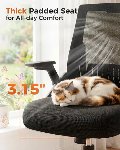 Miniatura 5 de GTPLAYER Silla de oficina ergonómica con reposabrazos abatibles, silla ejecutiva para computadora en casa, malla transpirable y cómodo soporte negro