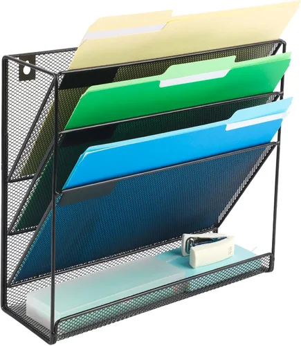 Miniatura 7 de EASEPRES Organizador de Archivos de Escritorio de Malla de 4 Niveles, Soporte de Organización de Documentos Colgante para Montaje en Pared, Estante