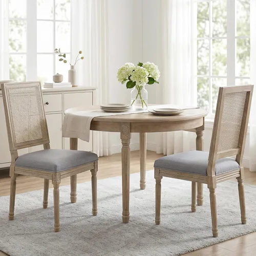 Miniatura 23 de chairus Juego de 2 Sillas de Comedor Estilo Granja Sillas de Comedor de Casa de Campo Francés Sillas Tapizadas de Tela Vintage con Respaldo Redondo