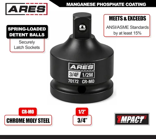 Miniatura 2 de ARES 70172-3/4-Pulgada F a 1/2-Pulgada M Adaptador de Enchufe de Impacto - Construcción de Acero Cromo Moly Supera los Estándares ANSI y Asegura un