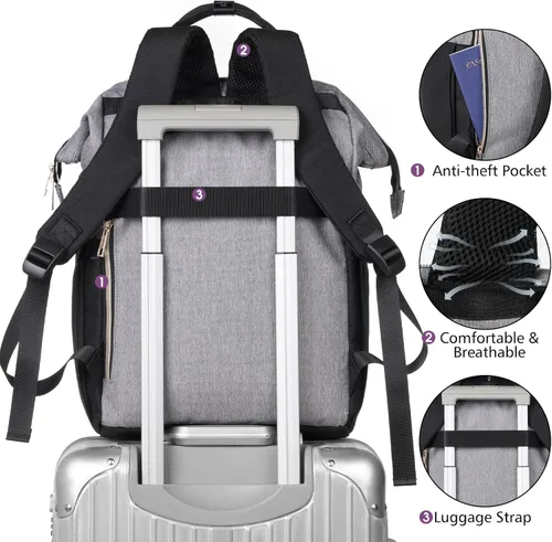 Miniatura 4 de MOMUVO Mochila para computadora portátil para mujer, bolsa para laptop de 15.6 pulgadas, mochila de trabajo con puerto de carga USB, mochila