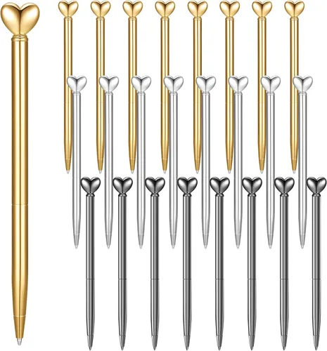 Miniatura 7 de Thenshop 24 piezas de bolígrafos con forma de corazón retráctiles de metal, lindos bolígrafos de 1.0 mm, tinta negra, bolígrafos de bola