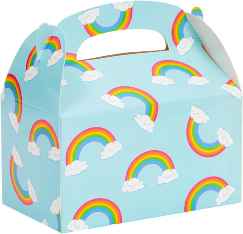 Miniatura 3 de Blue Panda Paquete de 24 cajas de recuerdos de fiesta a dos aguas de arco iris, caja a dos aguas fácil de desplegar con asa incorporada, bolsas