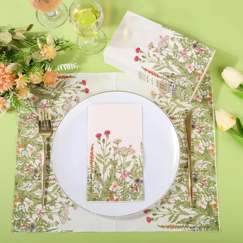 Miniatura 5 de 100 servilletas de papel de flores silvestres desechables florales de 3 capas, servilletas vintage botánicas de hojas verdes, hierbas, toalla