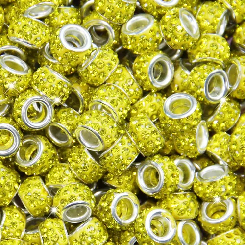 Miniatura 20 de 200 Piezas de Cuentas Espaciadoras Europeas de Agujero Grande, Cuentas de Artesanía Europeas Negras Zyehxed con Diamantes de Imitación Cuentas Negro