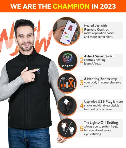 Miniatura 2 de DOACE Chaleco térmico para hombres y mujeres con control de aplicación, chaleco de calefacción eléctrico inteligente con batería, chaqueta térmica