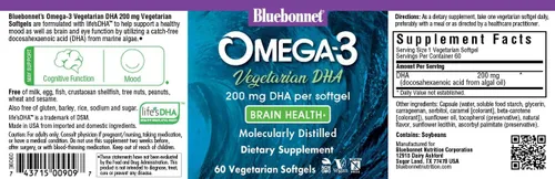 Miniatura 2 de Bluebonnet Cápsulas blandas vegetarianas naturales Omega-3 DHA vegetarianas, 200 mg, 60 unidades ('743715009097)