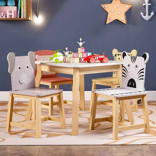 Miniatura 3 de El juego de mesa de comedor y 4 sillas de madera para niños es el tamaño perfecto para que los niños coman, lean libros, coloren, hagan artes
