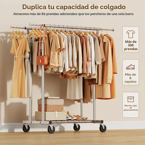 Miniatura 2 de HYSEYY Perchero de ropa resistente, perchero con ruedas para colgar ropa con estantes, carga de 700 libras, armario portátil con ruedas